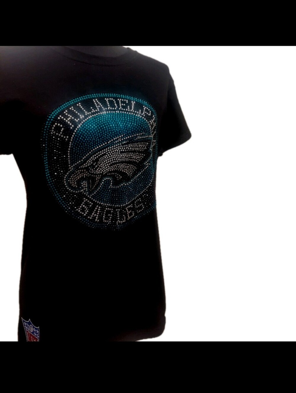 Philadelphia Eagles Black Tee with Teal and Silver Design